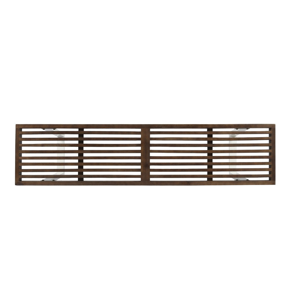 Outdoor Dining Bench, Slatted Wood Seat, Iron Base, Brown and White 62 Inch - BM349829