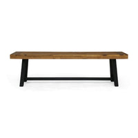 Outdoor Bench Set of 2, Slatted Top, H-Stretcher Brown and Black, 63 Inch - BM349830