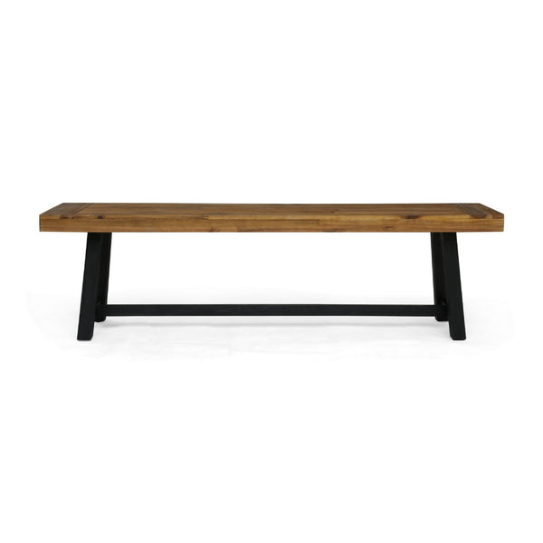 Outdoor Bench Set of 2, Slatted Top, H-Stretcher Brown and Black, 63 Inch - BM349830