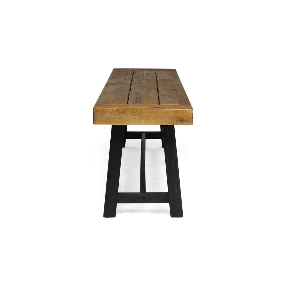 Outdoor Bench Set of 2, Slatted Top, H-Stretcher Brown and Black, 63 Inch - BM349830