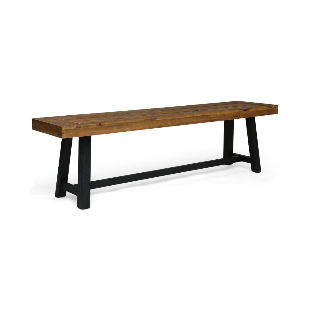 Outdoor Bench Set of 2, Slatted Top, H-Stretcher Brown and Black, 63 Inch - BM349830