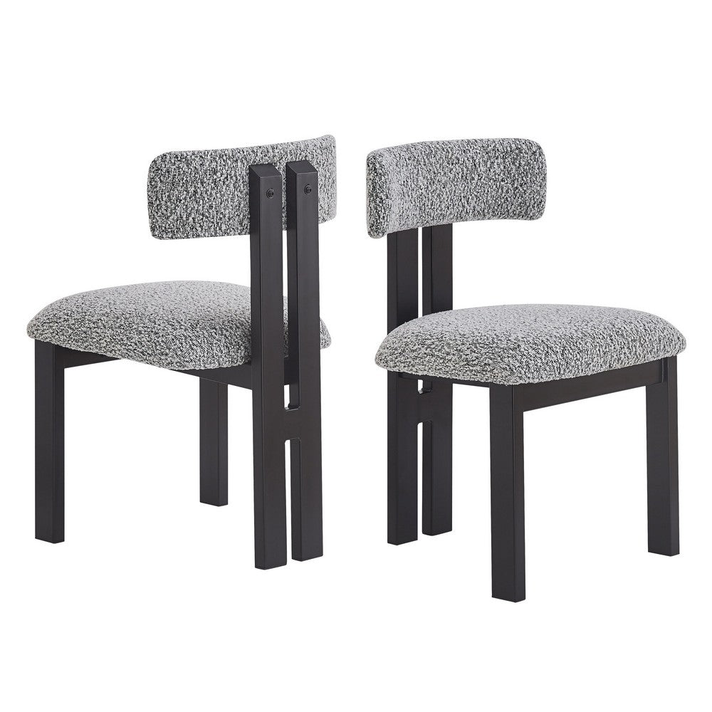 Dining Side Chair Set of 2, Curved Back, Black Metal Legs, White Fabric - BM349831