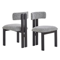 Dining Side Chair Set of 2, Curved Back, Black Metal Legs, White Fabric - BM349831