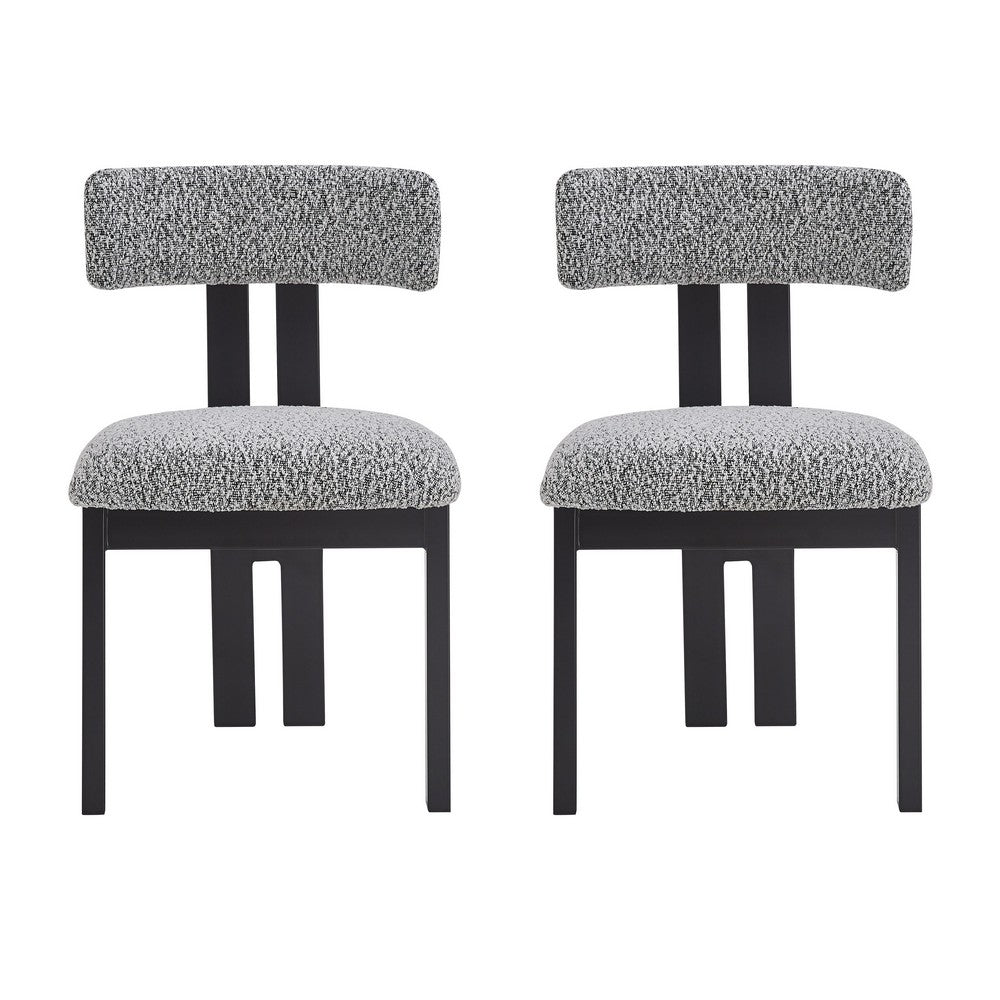 Dining Side Chair Set of 2, Curved Back, Black Metal Legs, White Fabric - BM349831