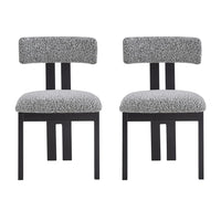 Dining Side Chair Set of 2, Curved Back, Black Metal Legs, White Fabric - BM349831