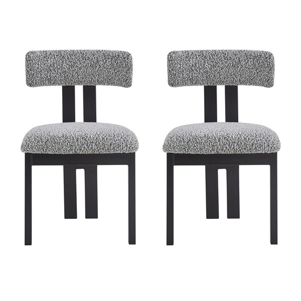 Dining Side Chair Set of 2, Curved Back, Black Metal Legs, White Fabric - BM349831