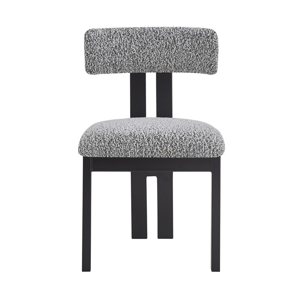 Dining Side Chair Set of 2, Curved Back, Black Metal Legs, White Fabric - BM349831