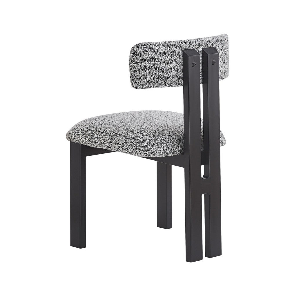 Dining Side Chair Set of 2, Curved Back, Black Metal Legs, White Fabric - BM349831