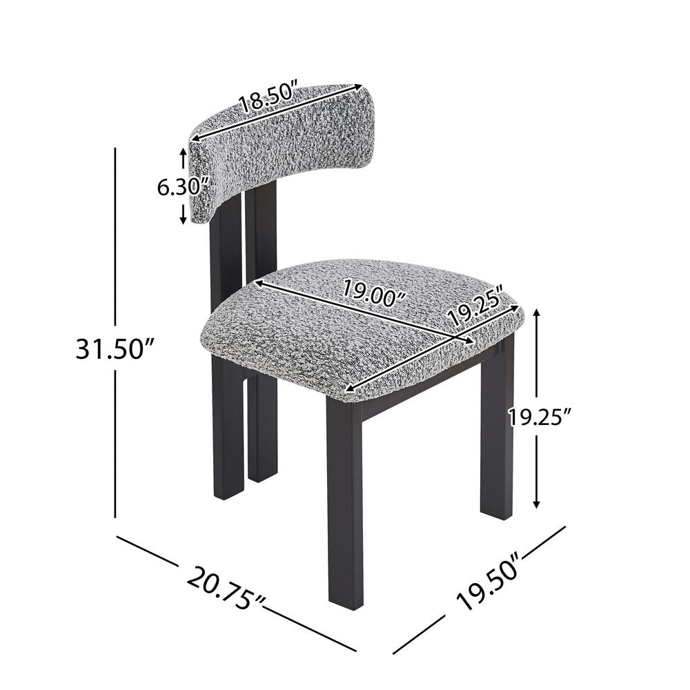 Dining Side Chair Set of 2, Curved Back, Black Metal Legs, White Fabric - BM349831