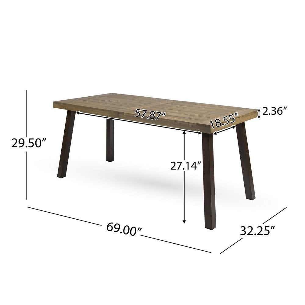 Kristi Outdoor Dining Table, Rectangular Wood Top, Gray Iron Legs, 69 Inch - BM349832
