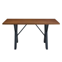 Dining Table, 59 Inch Rectangular Wood Top, Black Metal Trestle Base - BM349833