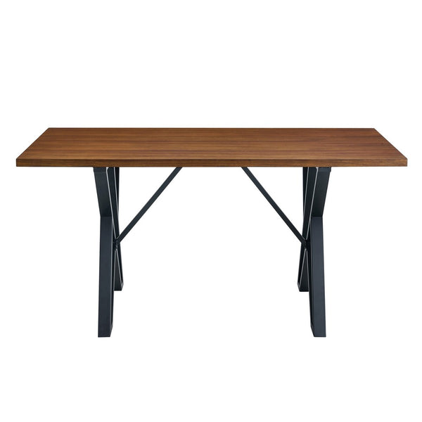 Dining Table, 59 Inch Rectangular Wood Top, Black Metal Trestle Base - BM349833
