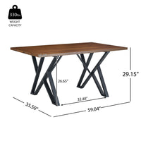 Dining Table, 59 Inch Rectangular Wood Top, Black Metal Trestle Base - BM349833