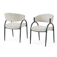 Dining Chair Set of 2, Beige Fabric Cushions, Arched Black Metal Legs - BM349834