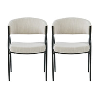 Dining Chair Set of 2, Beige Fabric Cushions, Arched Black Metal Legs - BM349834