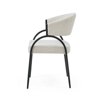 Dining Chair Set of 2, Beige Fabric Cushions, Arched Black Metal Legs - BM349834