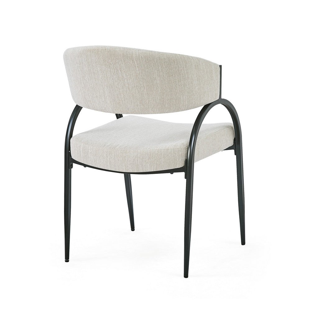 Dining Chair Set of 2, Beige Fabric Cushions, Arched Black Metal Legs - BM349834