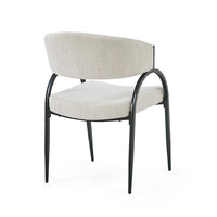 Dining Chair Set of 2, Beige Fabric Cushions, Arched Black Metal Legs - BM349834
