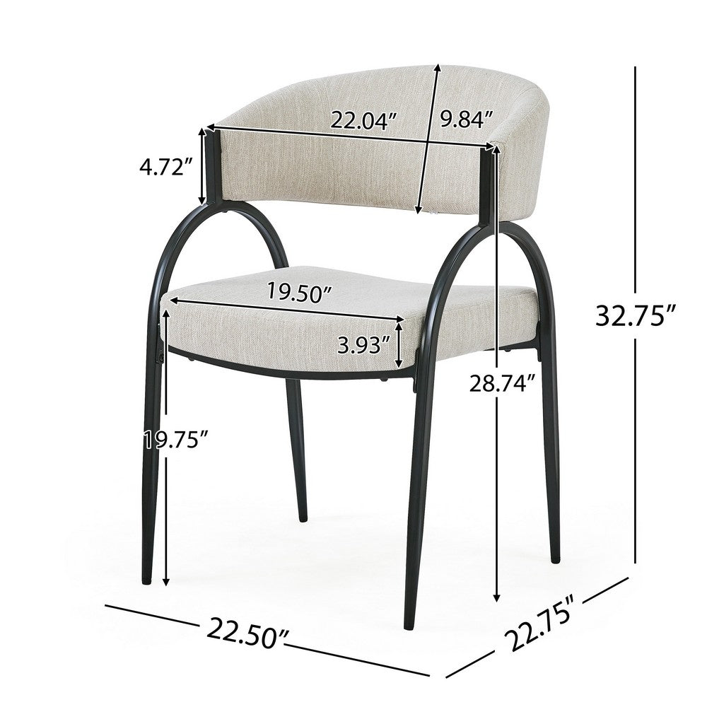Dining Chair Set of 2, Beige Fabric Cushions, Arched Black Metal Legs - BM349834