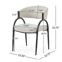 Dining Chair Set of 2, Beige Fabric Cushions, Arched Black Metal Legs - BM349834