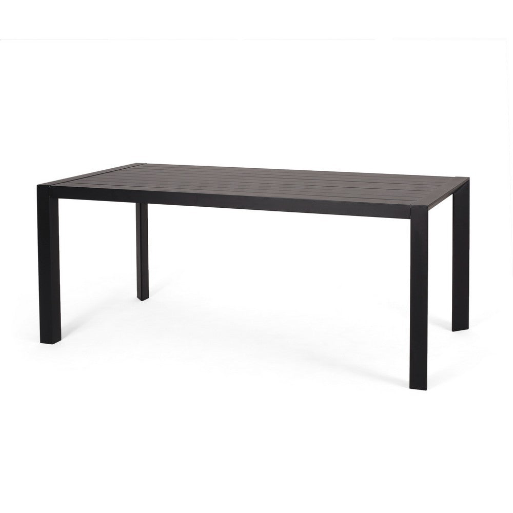 Outdoor Dining Table, Slatted Rectangular Top, Black Aluminum 70 Inch - BM349835