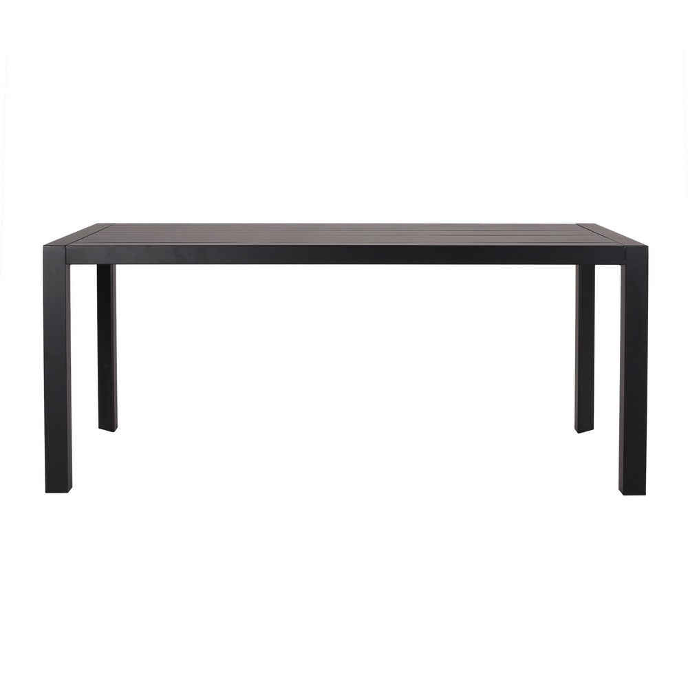 Outdoor Dining Table, Slatted Rectangular Top, Black Aluminum 70 Inch - BM349835