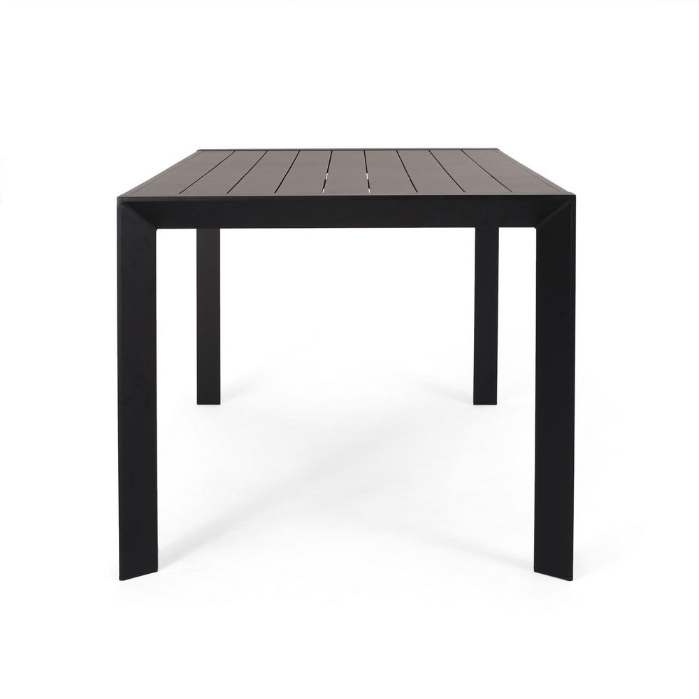 Outdoor Dining Table, Slatted Rectangular Top, Black Aluminum 70 Inch - BM349835