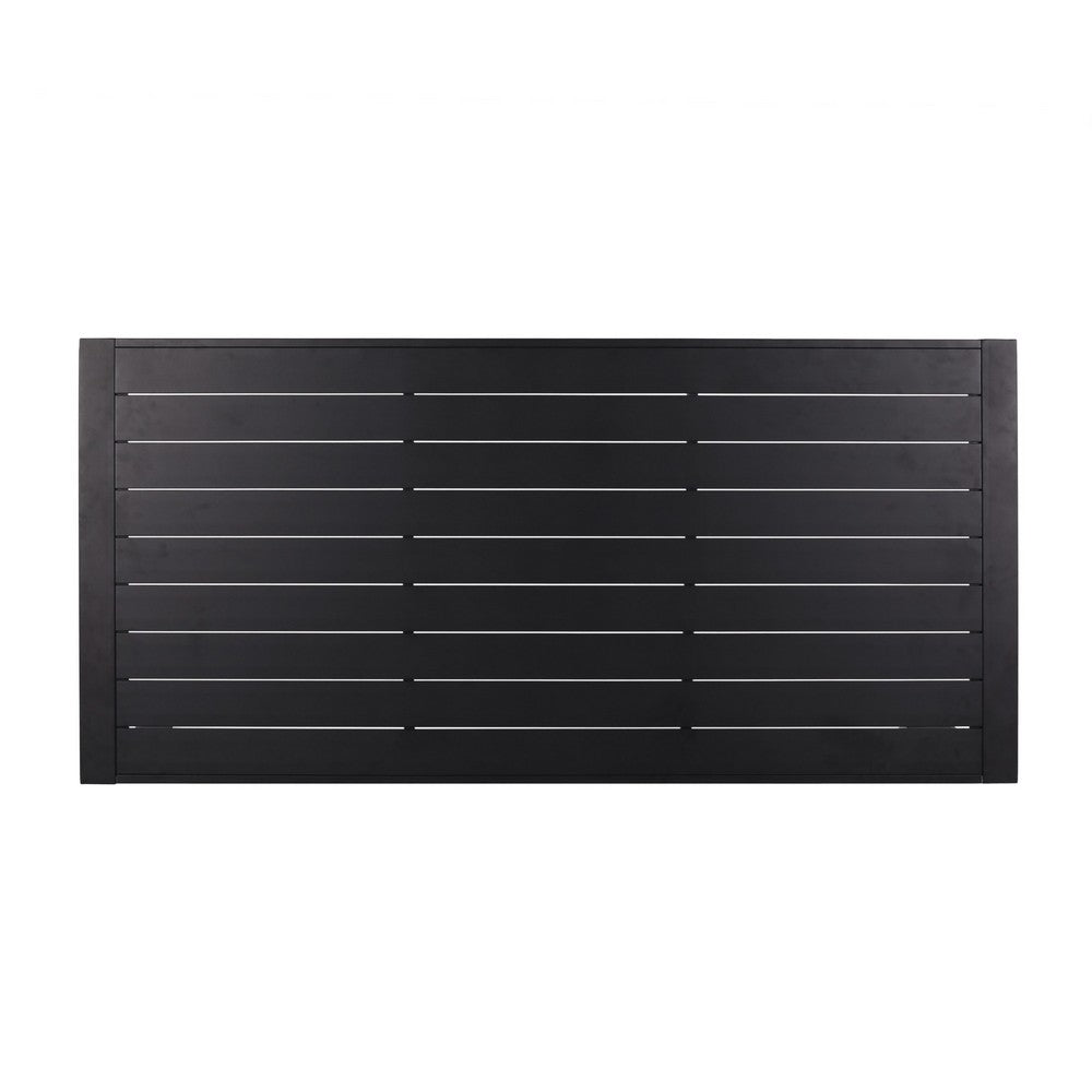 Outdoor Dining Table, Slatted Rectangular Top, Black Aluminum 70 Inch - BM349835
