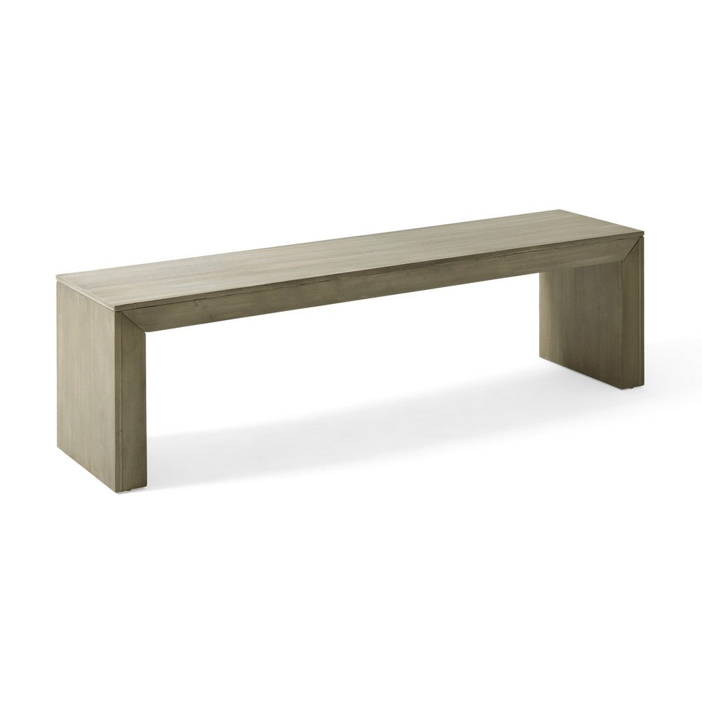 Dining Bench, Rectangular Seat Panel Legs, Gray and Taupe Wood, 63 Inch - BM349836