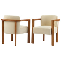 Dining Armchair Set of 2, Curved Back, Beige Upholstered Cushioned Seat - BM349837