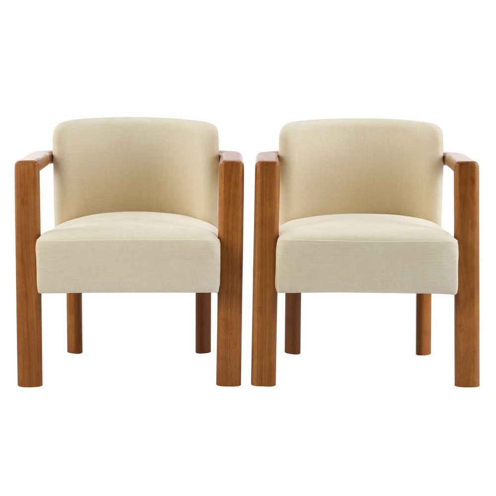 Dining Armchair Set of 2, Curved Back, Beige Upholstered Cushioned Seat - BM349837