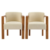 Dining Armchair Set of 2, Curved Back, Beige Upholstered Cushioned Seat - BM349837