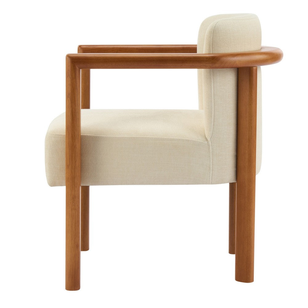 Dining Armchair Set of 2, Curved Back, Beige Upholstered Cushioned Seat - BM349837