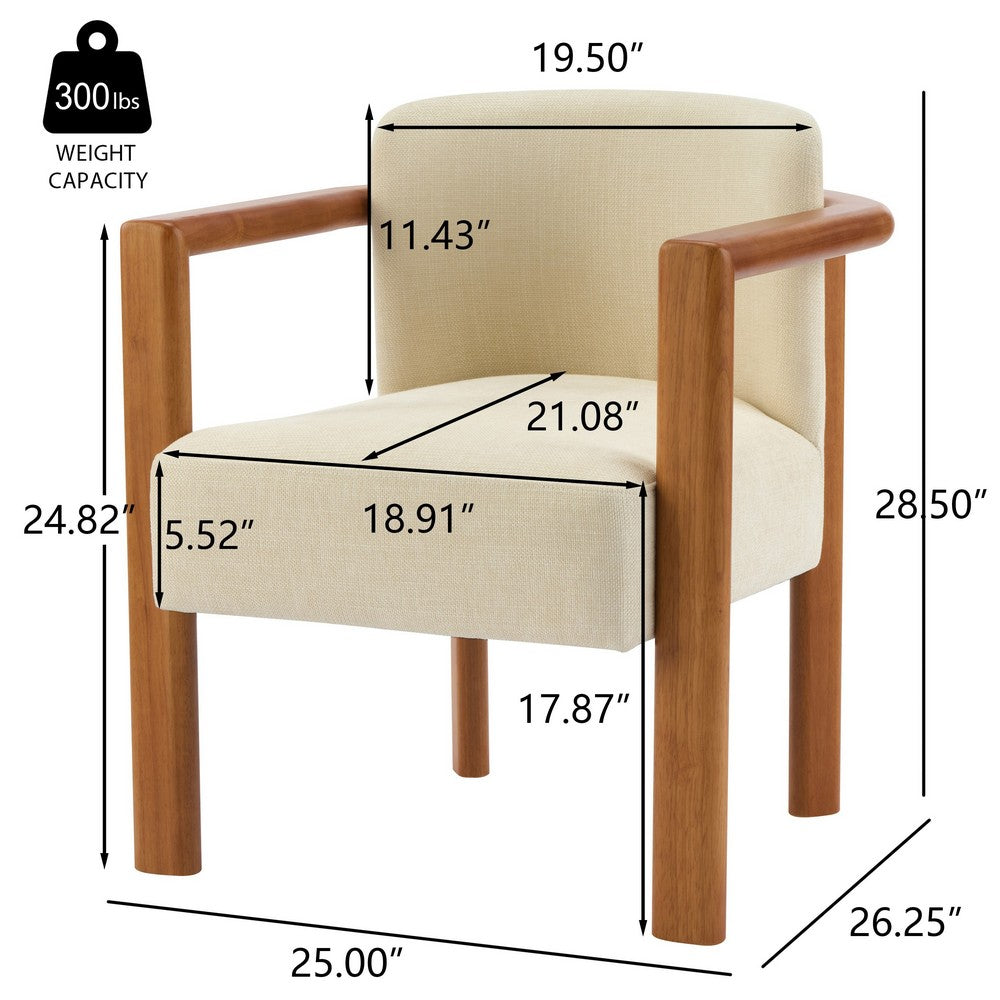 Dining Armchair Set of 2, Curved Back, Beige Upholstered Cushioned Seat - BM349837