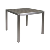 Outdoor Dining Table, Slatted Square Faux Wood Top, Silver Aluminum 35 Inch - BM349838