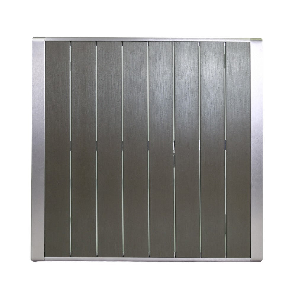 Outdoor Dining Table, Slatted Square Faux Wood Top, Silver Aluminum 35 Inch - BM349838