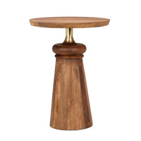 Side End Table, 17 Inch Round Top, Pedestal with Gold Accent, Brown - BM349840