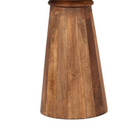 Side End Table, 17 Inch Round Top, Pedestal with Gold Accent, Brown - BM349840