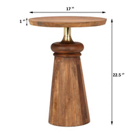 Side End Table, 17 Inch Round Top, Pedestal with Gold Accent, Brown - BM349840