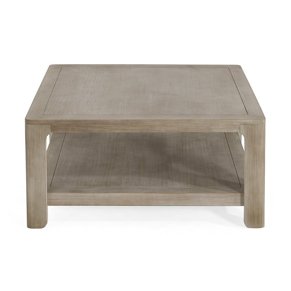 Coffee Table w Shelf, 34 Inch Square, Light Gray Ash Wood, Modern Style - BM349841