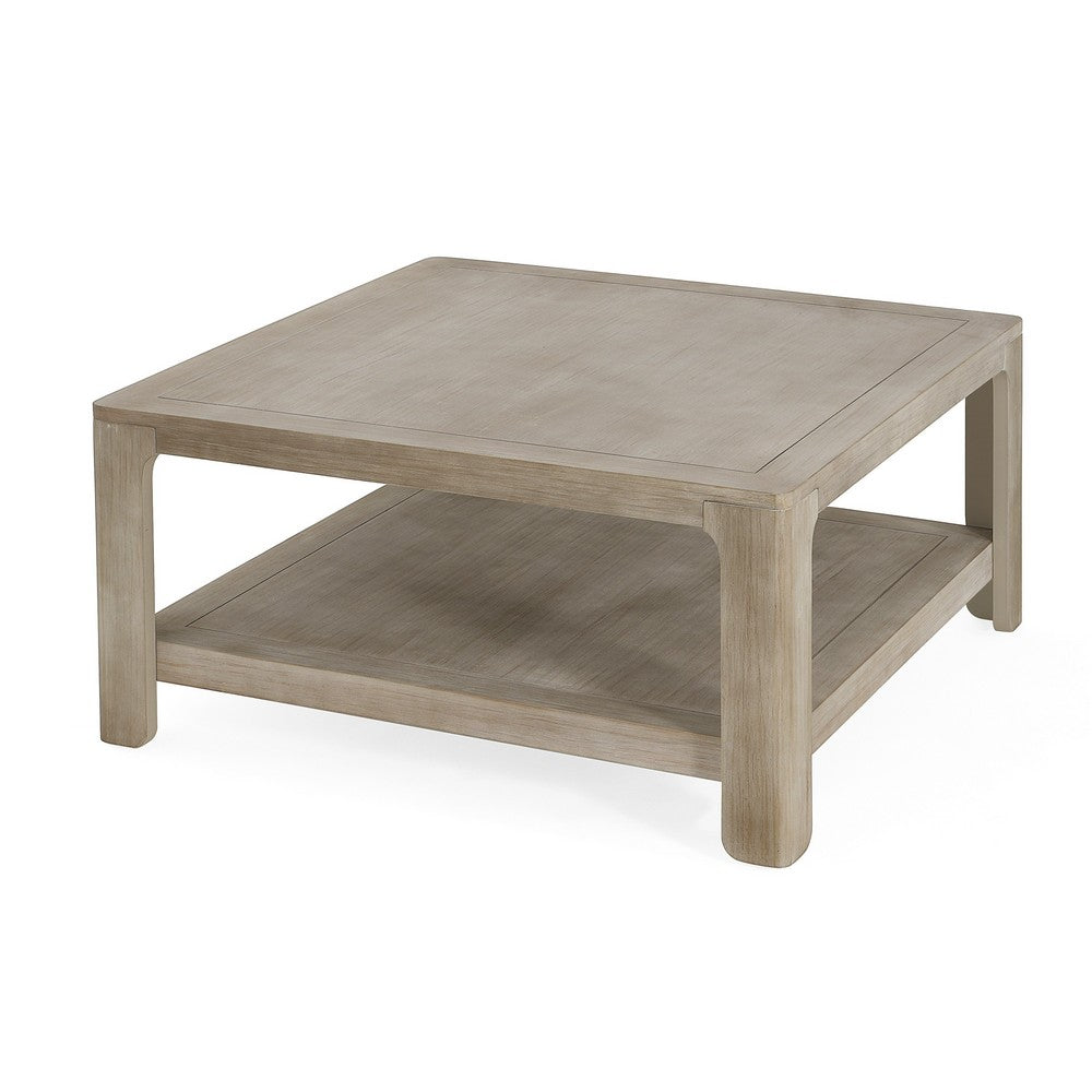 Coffee Table w Shelf, 34 Inch Square, Light Gray Ash Wood, Modern Style - BM349841