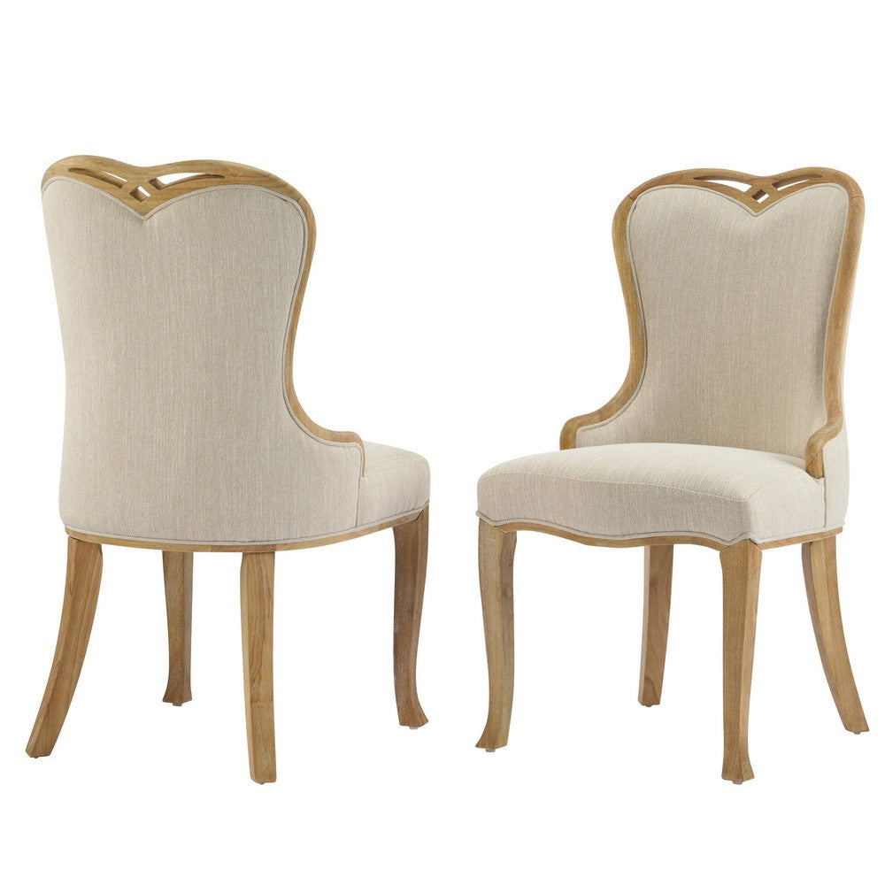 Dining Side Chair Set of 2, Brown Heart-Shaped Wingback, Beige Fabric - BM349842