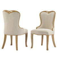 Dining Side Chair Set of 2, Brown Heart-Shaped Wingback, Beige Fabric - BM349842