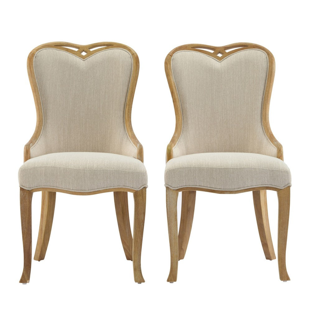 Dining Side Chair Set of 2, Brown Heart-Shaped Wingback, Beige Fabric - BM349842