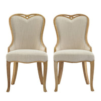 Dining Side Chair Set of 2, Brown Heart-Shaped Wingback, Beige Fabric - BM349842