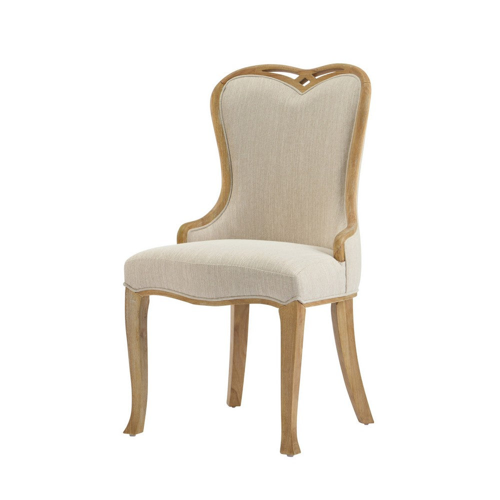 Dining Side Chair Set of 2, Brown Heart-Shaped Wingback, Beige Fabric - BM349842