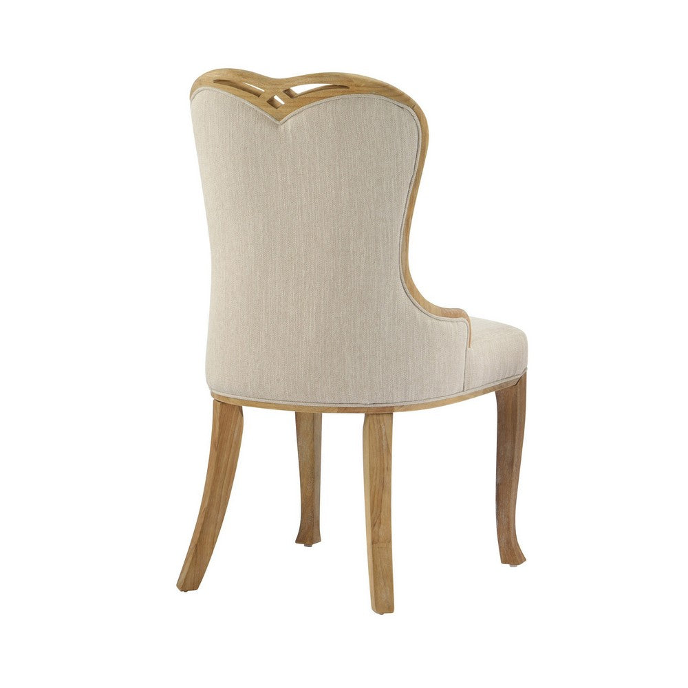 Dining Side Chair Set of 2, Brown Heart-Shaped Wingback, Beige Fabric - BM349842