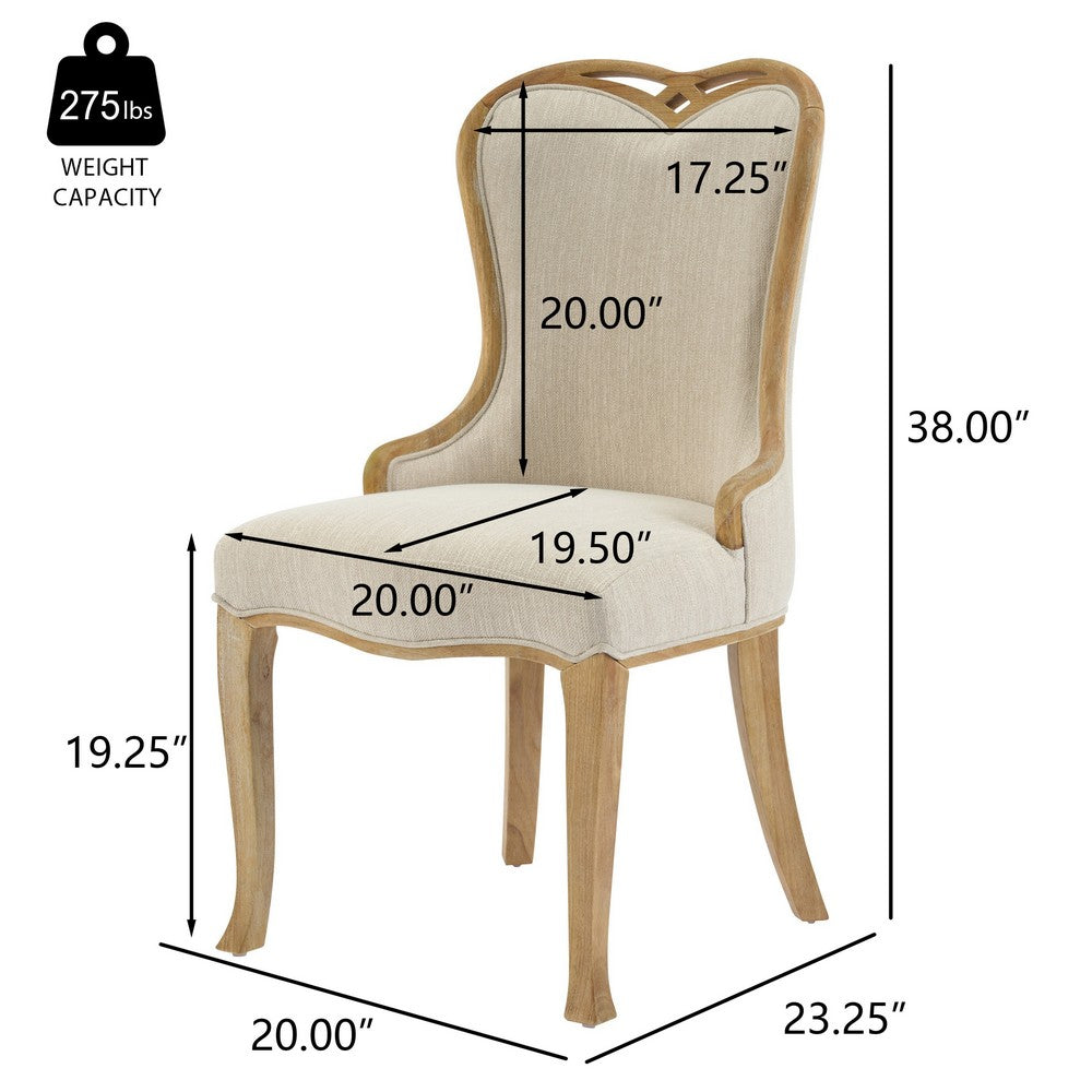 Dining Side Chair Set of 2, Brown Heart-Shaped Wingback, Beige Fabric - BM349842