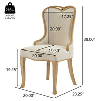 Dining Side Chair Set of 2, Brown Heart-Shaped Wingback, Beige Fabric - BM349842