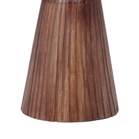 Kora Side End Table, 15 Inch Round Drum Shape Ribbed Cone Pedestal, Brown - BM349843